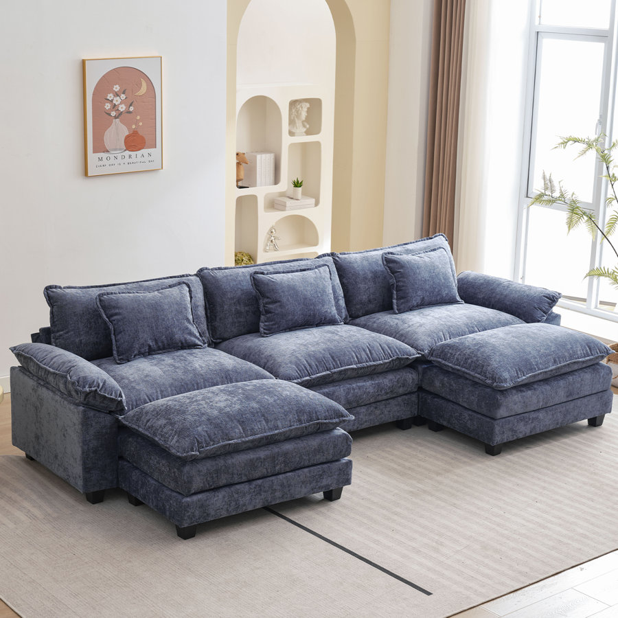 Praylow 120” Comfy Cloud Couch U Shaped Sectional Sofa with Two Ottomans